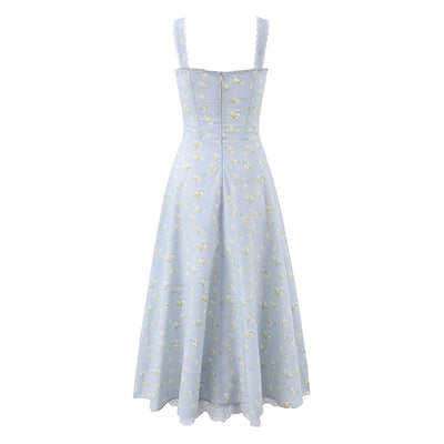 Elegant Floral Print Corset Midi Dress