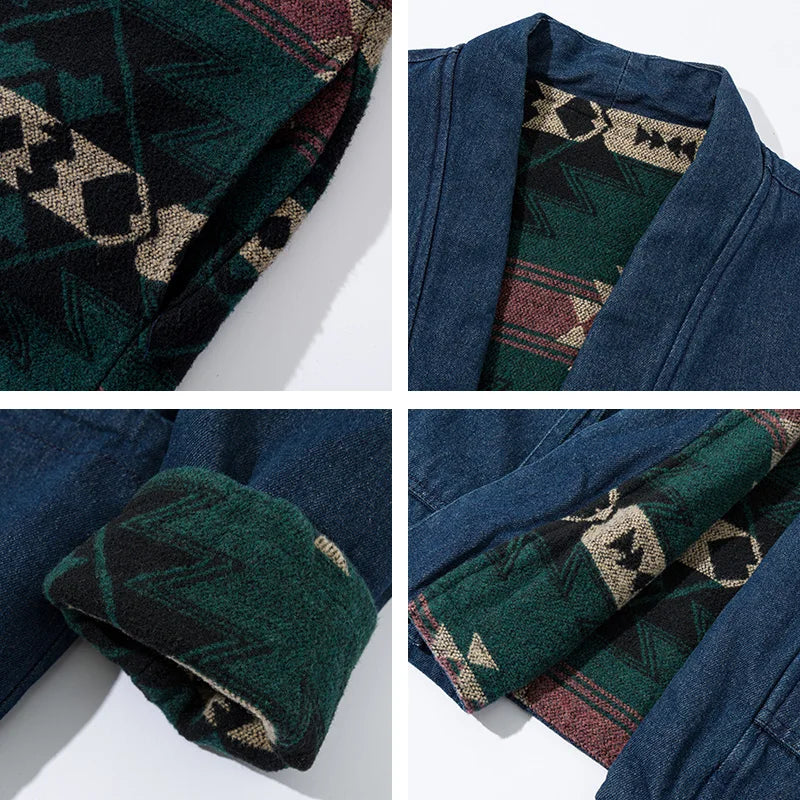 Drawstring Warm Wool Denim Coat