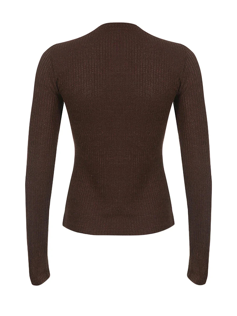 Grunge V-neck Button Long Sleeve Top