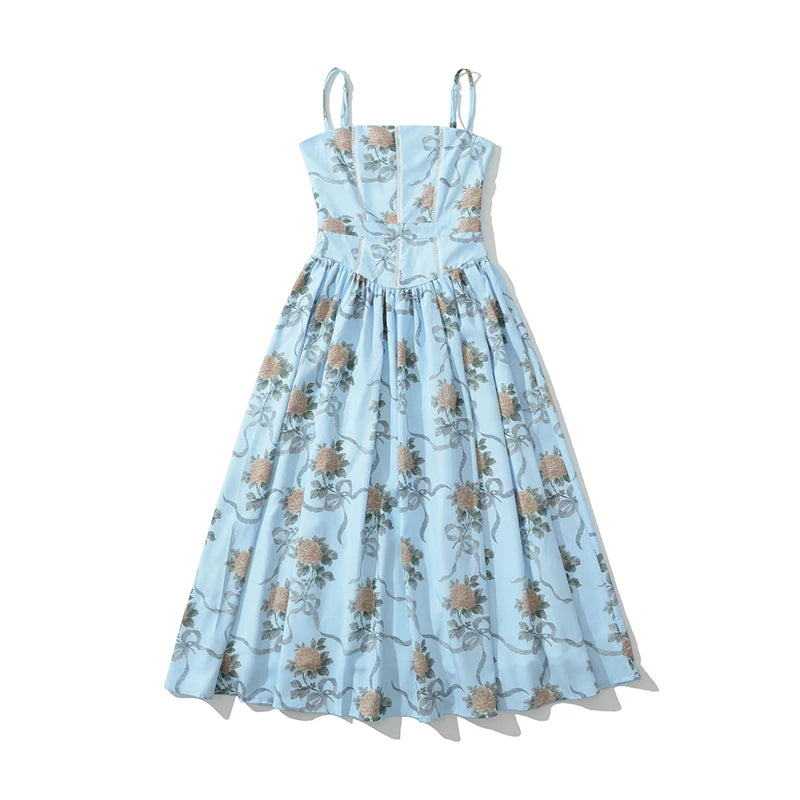 Floral Print Elegant Vacation Party Midi Dresse