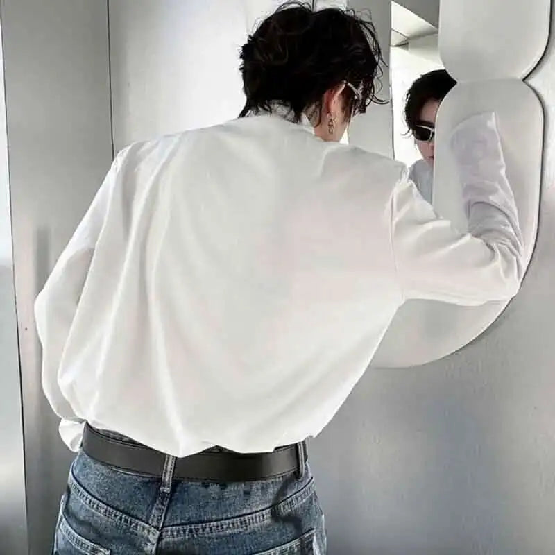 Chic Metal Buckle Turtleneck Long T-Shirt