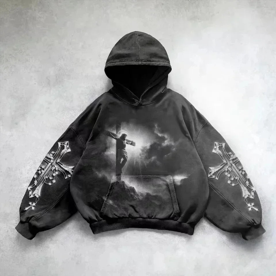Oversize Revival Retro Black Washed Hoodie