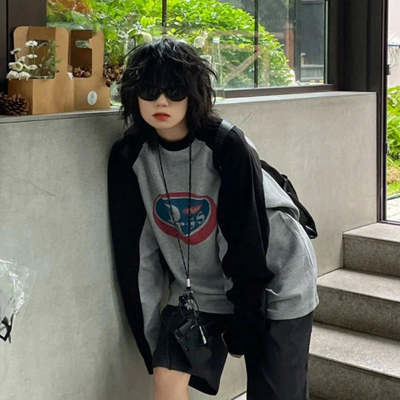 Y2K Vintage Gray Patchwork T-shirt