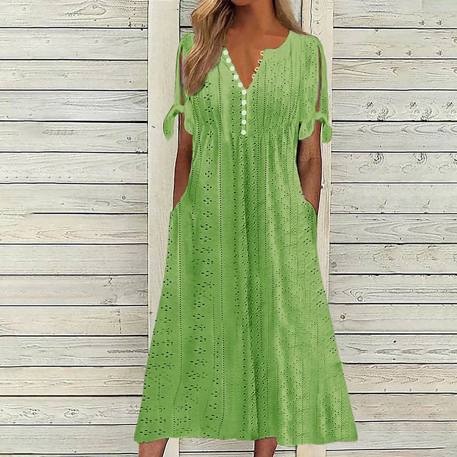Old Money V-neck Boho White Midi Dress