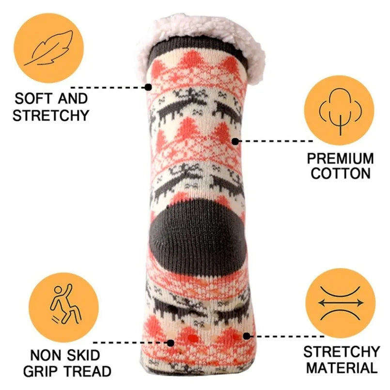Calcetines cálidos de invierno para mujer, de felpa de pingüino, suaves, antideslizantes, para el suelo, zapatillas, calcetín corto, esponjoso, de ciervo, alce, oso, regalo de Navidad
