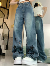 High Waist Wide Leg Retro Star Jeans