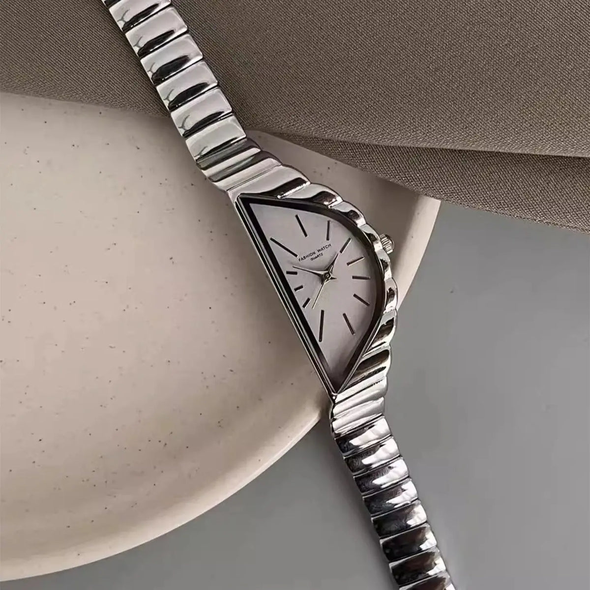 Half-Moon Dial Stainles Steel Quartz Watch