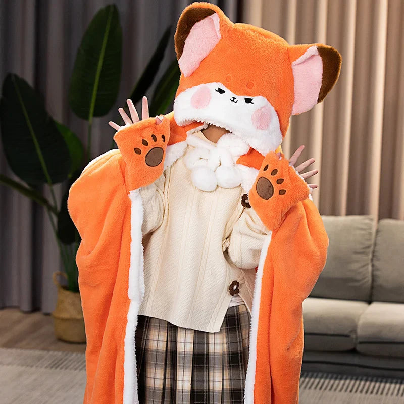Cartoon Cute Seal Cat Hooded Blanket