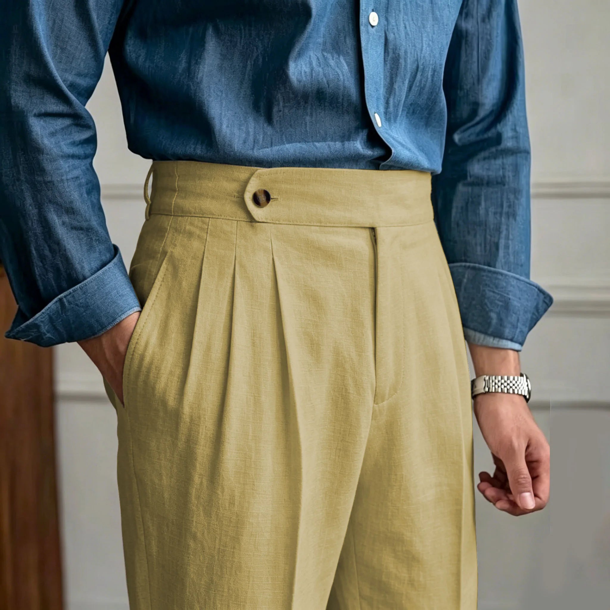 Classic Italian Naples Style Linen Men Pants