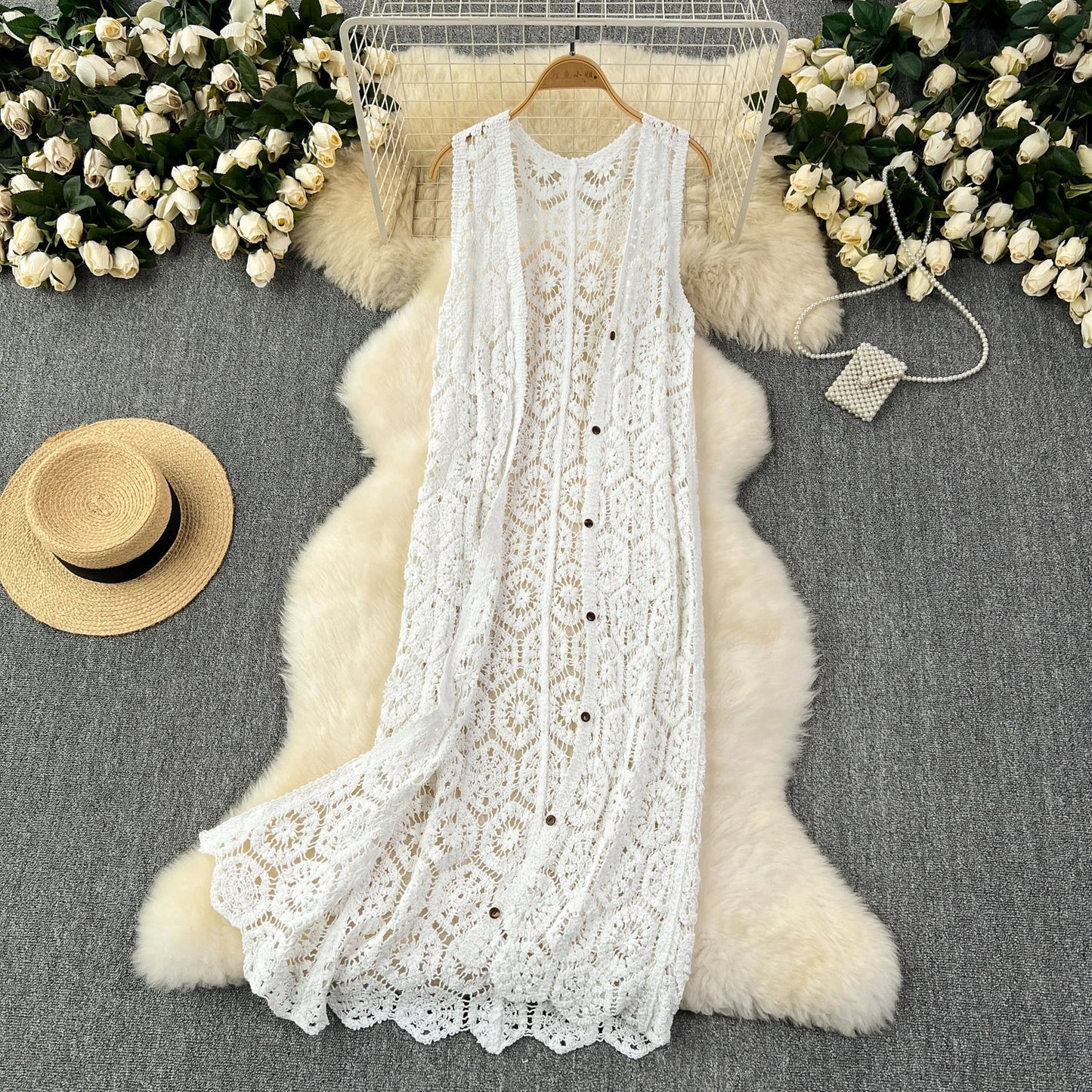 Handmade Knitted Crochet Cardigan Button