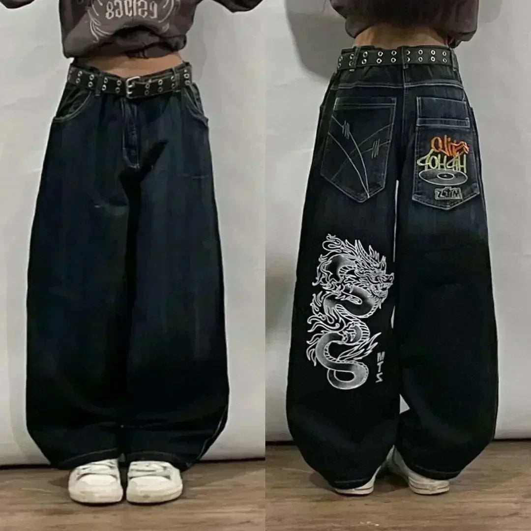 Grunge Embroidery Red Jeans