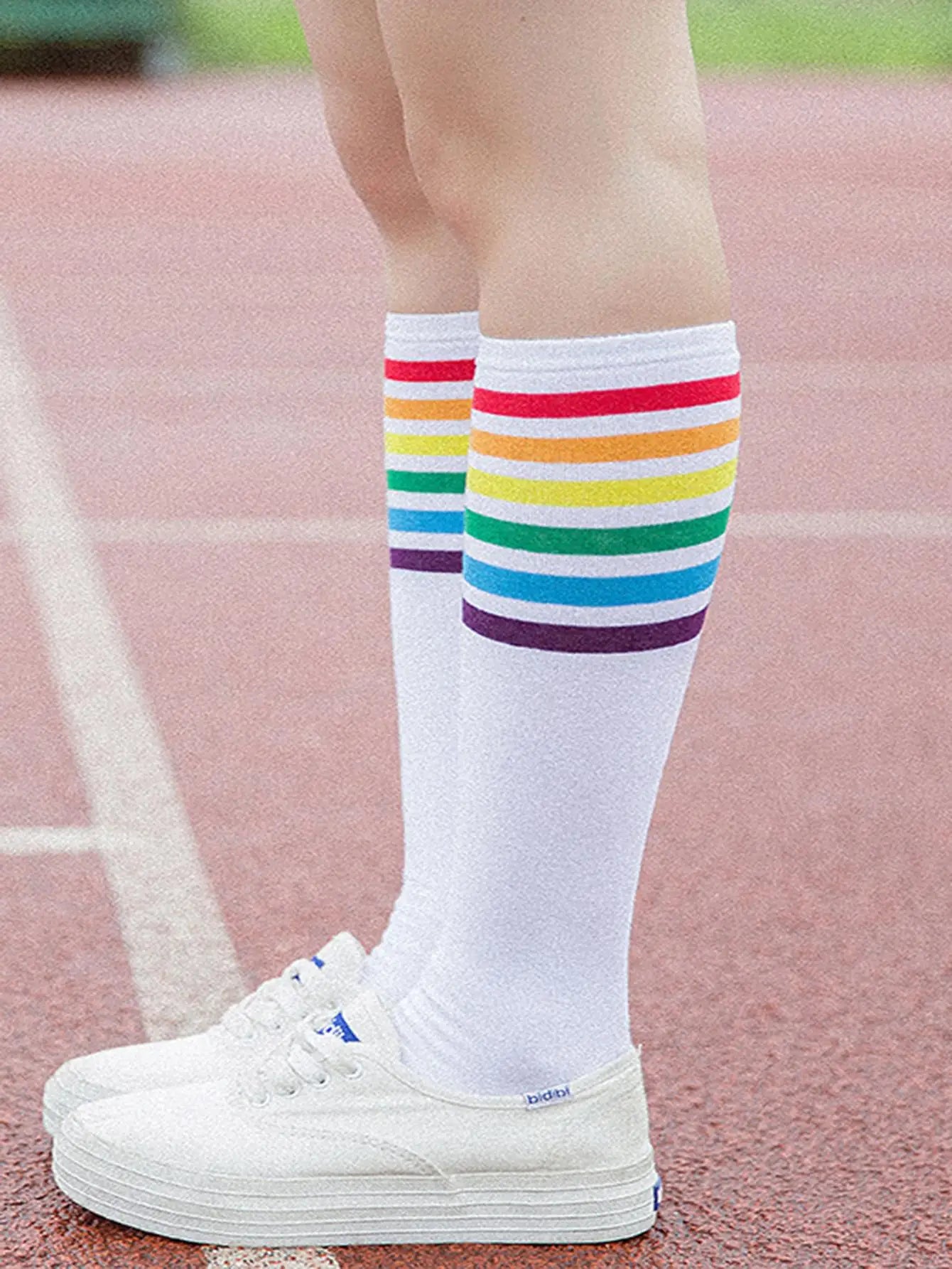 Calf Lolita Girl Rainbow Socks