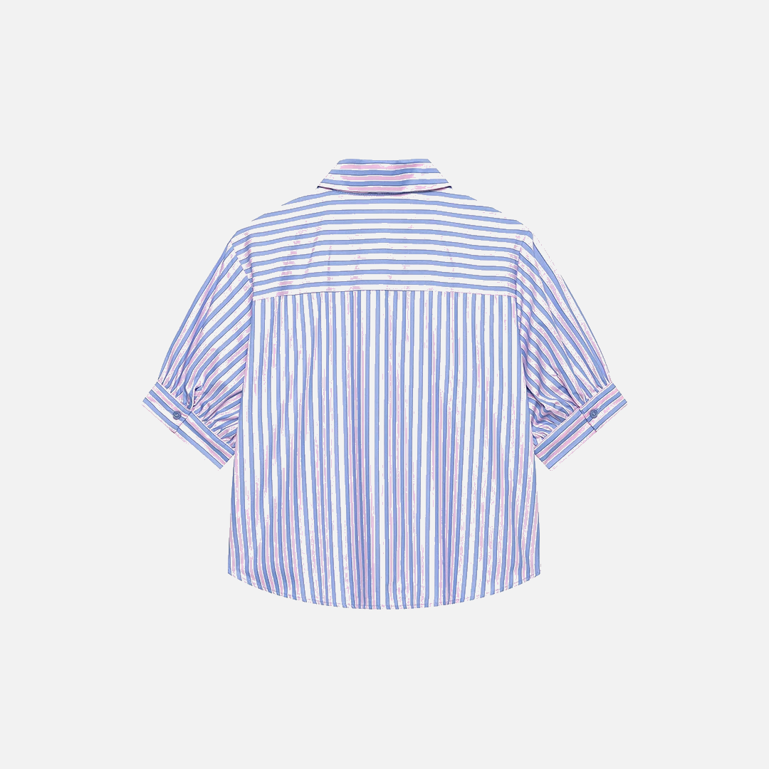 Camisa corta a rayas y lentejuelas azul para mujer