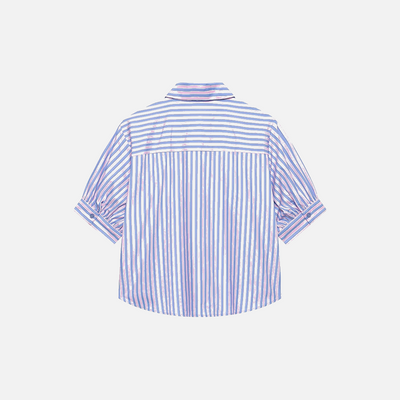 Sequined Striped Crop Women Blue Shirt