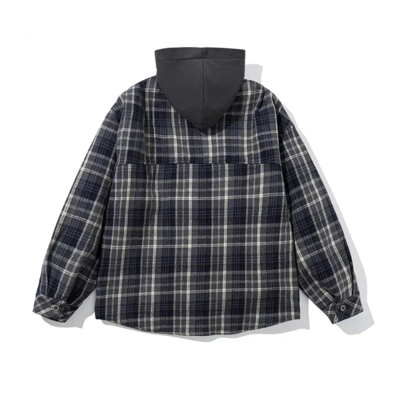 Hooded Plaid Pocket Puffer Jacket