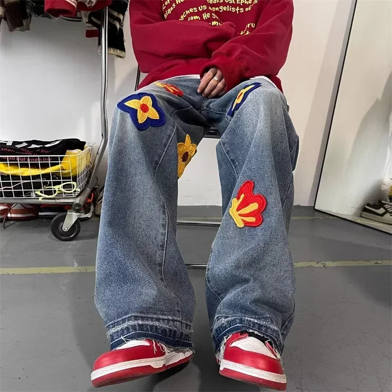 Embroidered Flower Jeans