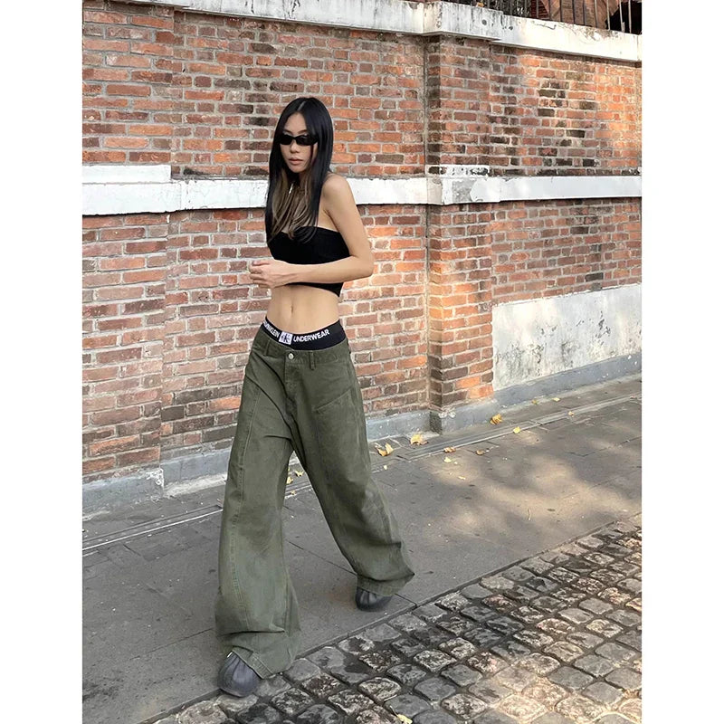 Vaqueros caqui estilo Y2K vintage