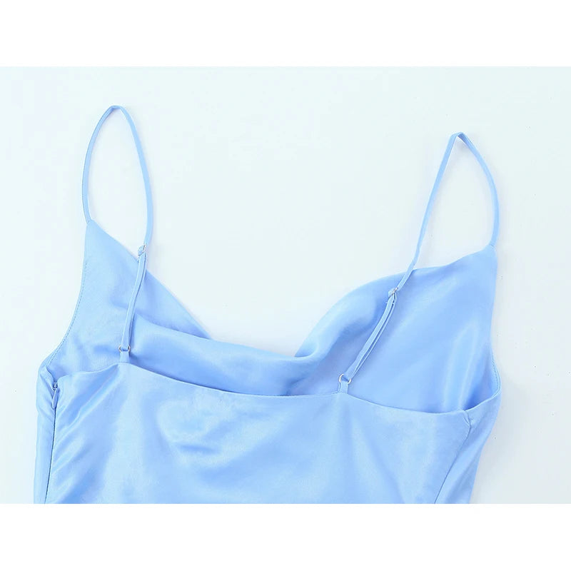 Baby Blue Silky Satin Cami Dress