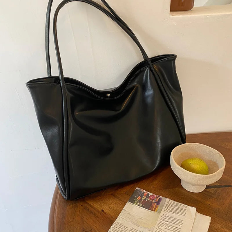 Y2K Leather Simple Style Shoulder Bag