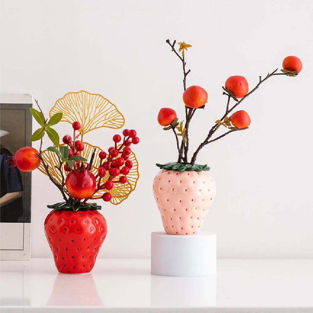 Vintage Strawberry Ceramic Vase