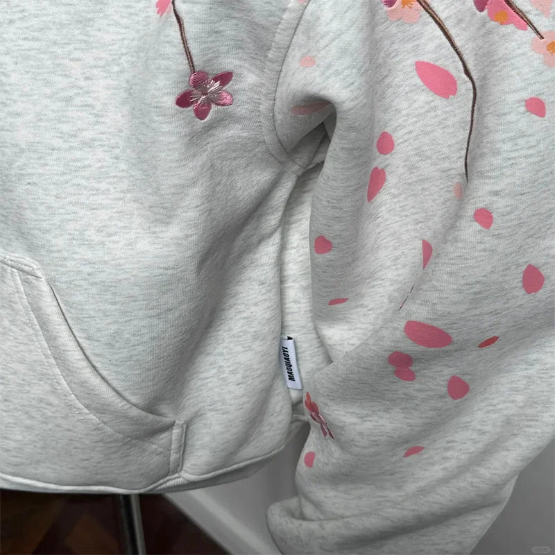 Oversized Cherry Blossom Embroidery Hoodie