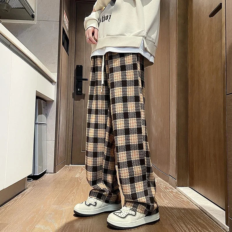 Pantalones anchos de lana a cuadros