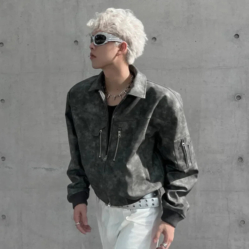 Cyberpunk Gradient Color PU Leather Jacket