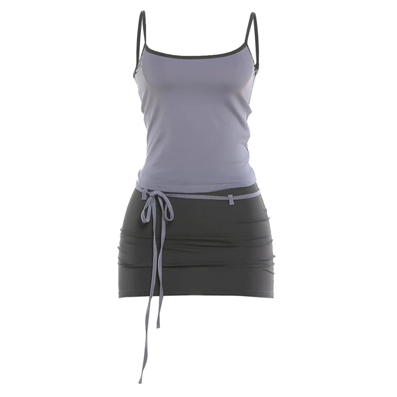 Gray tank top and skirt set on a white background