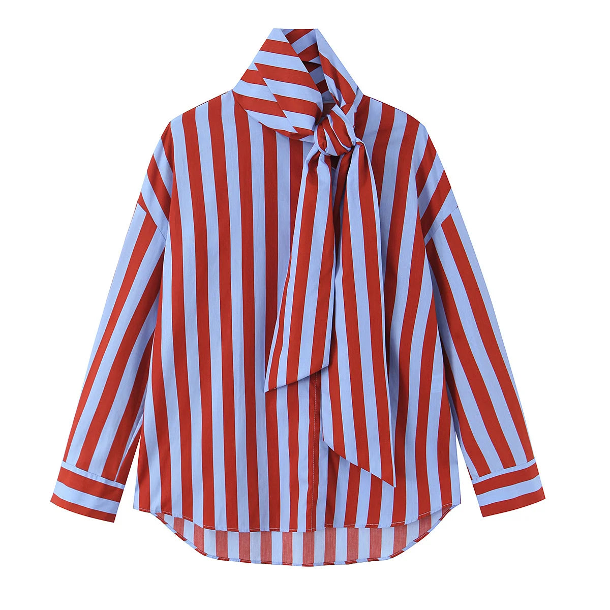 Women's Striped Shirt With Bow Tie Casual Blouse