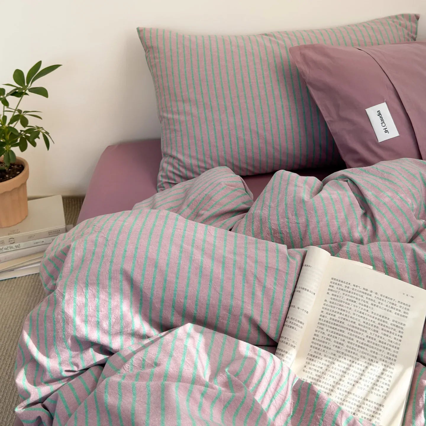 Nordisches Gestreiftes Bettwäsche-Set im Schlichten Stil