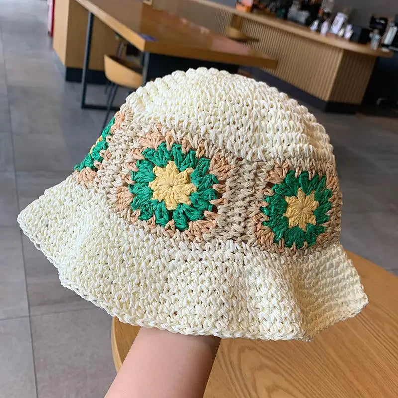 Sun Wide Brim Hand Woven Flowers