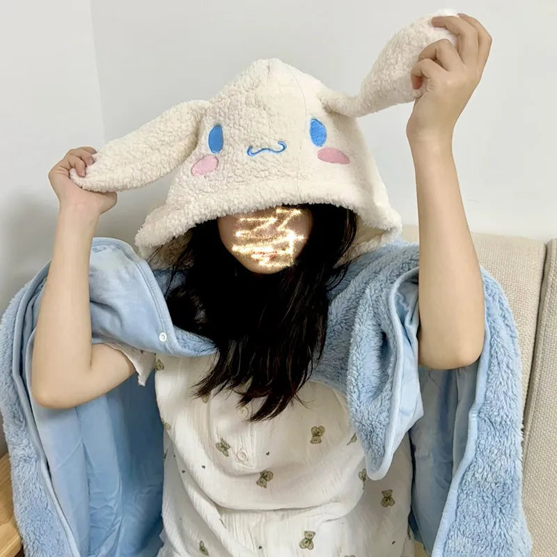 Cute Cartoon Face Office Nap Hooded Blanket