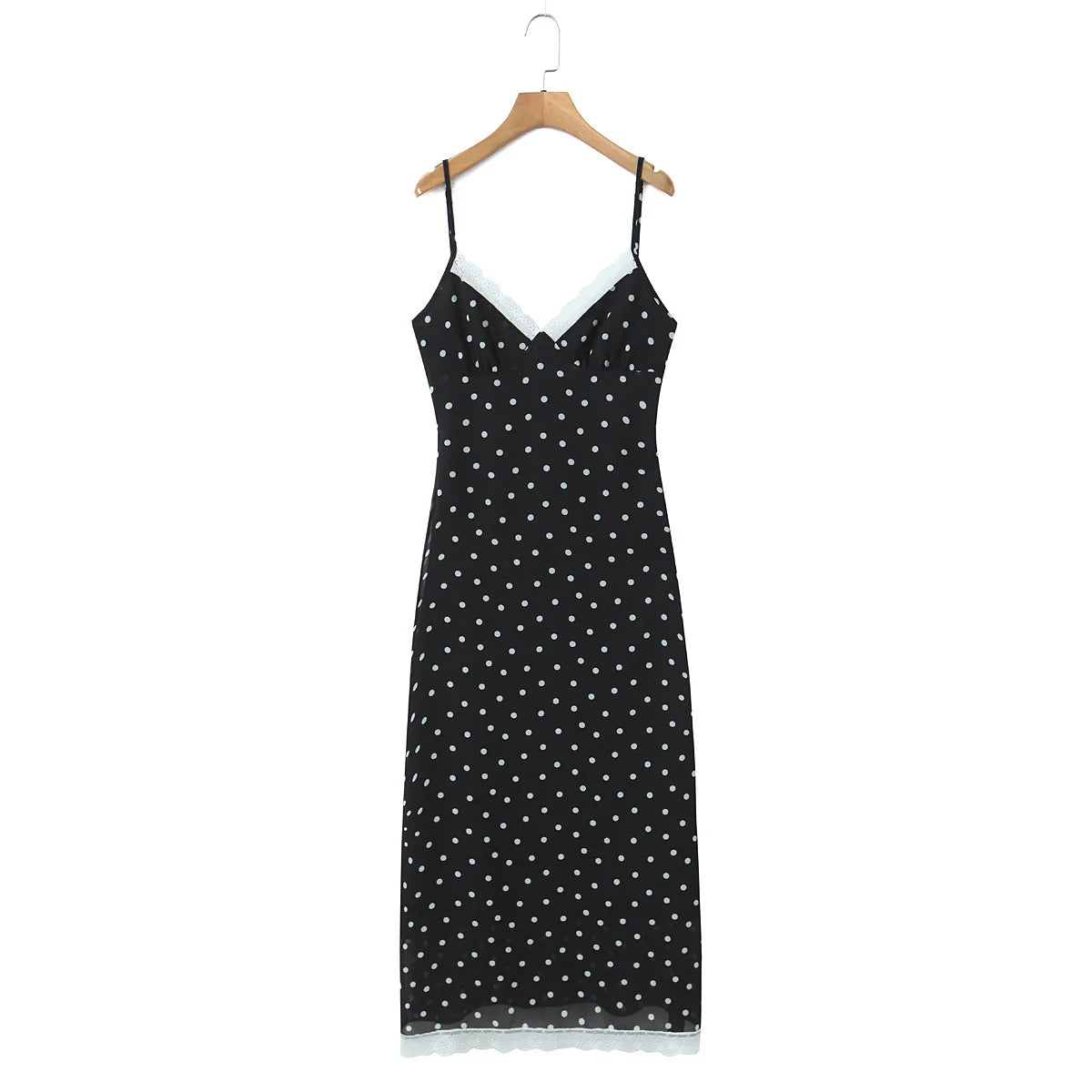 Brown & Black Backless Sling Polka Dot Long Dress