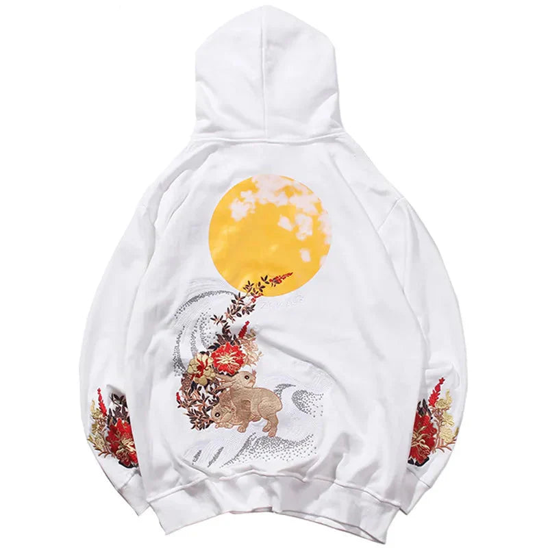 Embroidered Floral Moon Black Hoodies