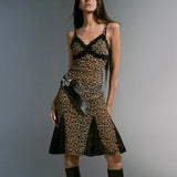 Leopard Print Grunge Spaghetti Strap Midi Dress