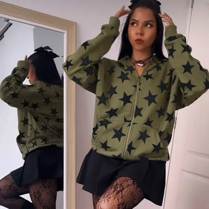 Y2K Vintage Star Gothic Zip-Up Hoodie