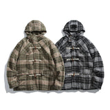 Retro Karierte Woll-Steppjacke mit Kapuze