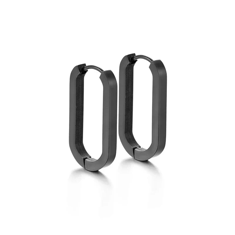 Steel Buckle Oval Earrings