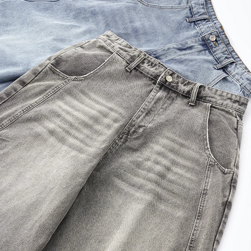 Retro Washed Denim Wide Jeans