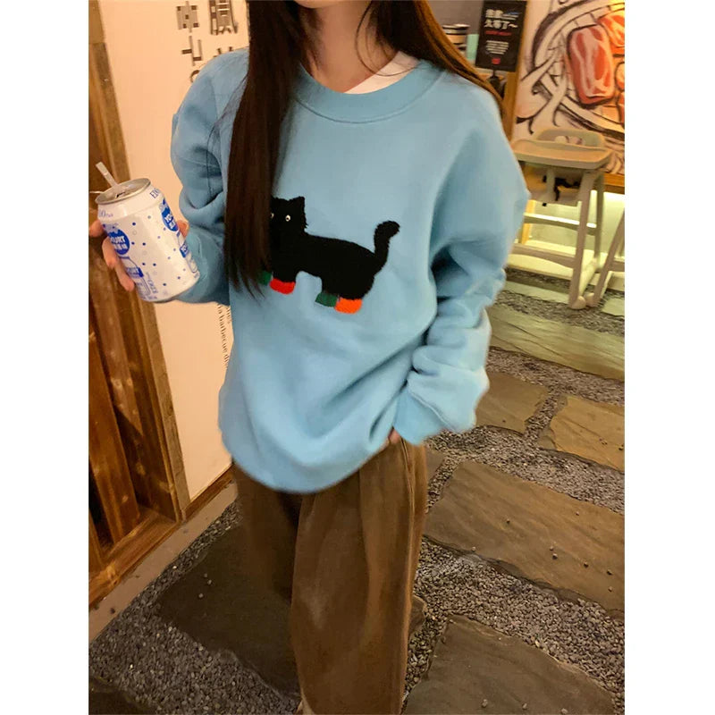 Oversized Women's Black Cat Sweatshirt