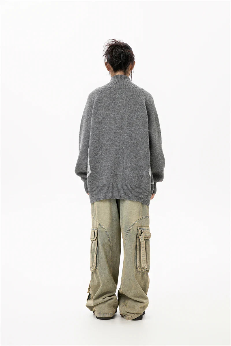 Luxury Oversize Knit Zip-Up Sweatshirt