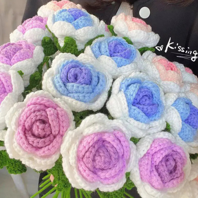Gestrickter Rosen-Tulpen-Blumenstrauß für Hochzeiten