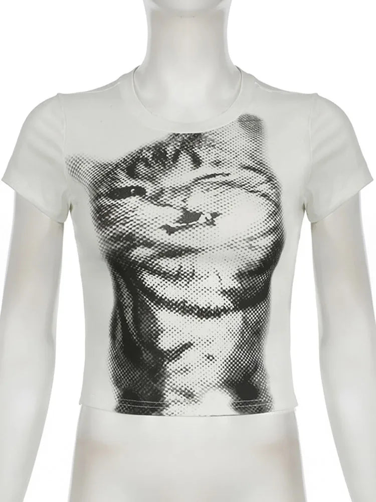 Y2K Vintage Animal Print White Crop Top