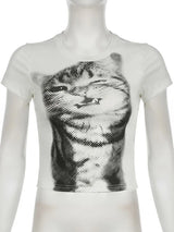 Y2K Vintage Animal Print White Crop Top