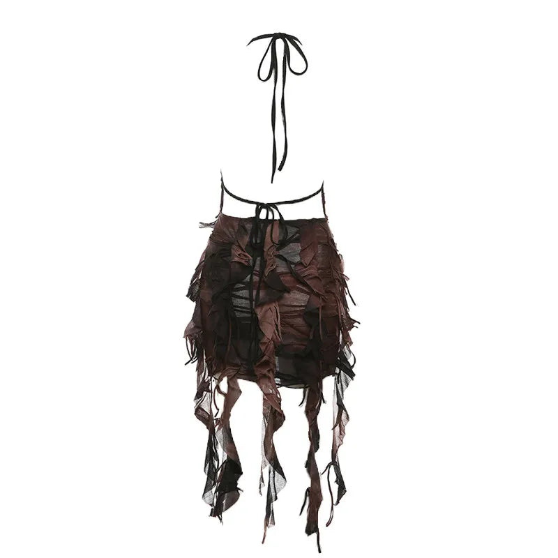 Y2k Dark Academia Chiffon Halter Top