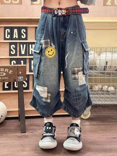 Indie Smiley Face Cargo Jorts