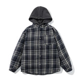 Hooded Plaid Pocket Puffer Jacket