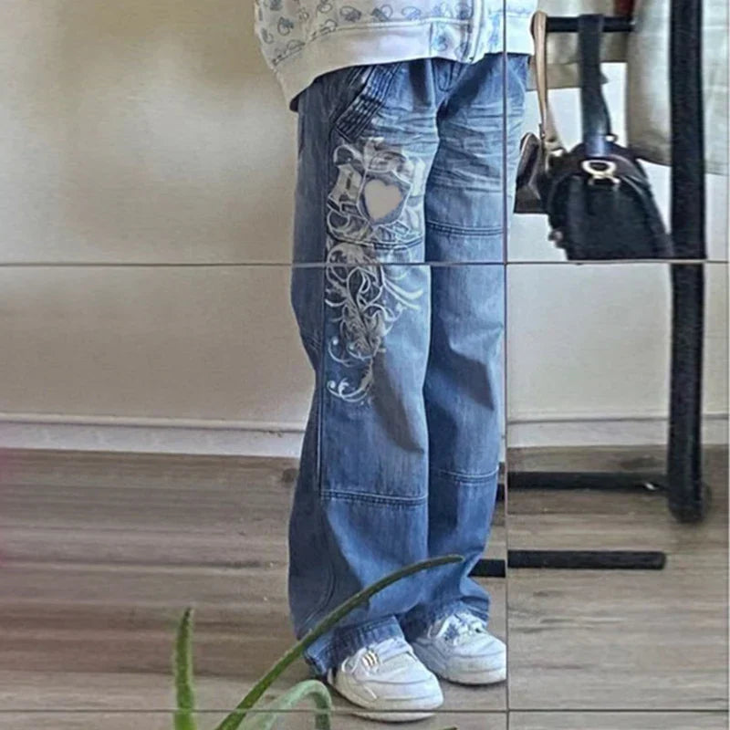 Floral Embroidery Vintage Aesthetic Baggy Jeans