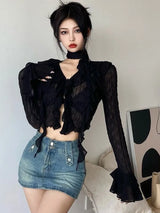 Grunge Black Women's Ruffled Blouse