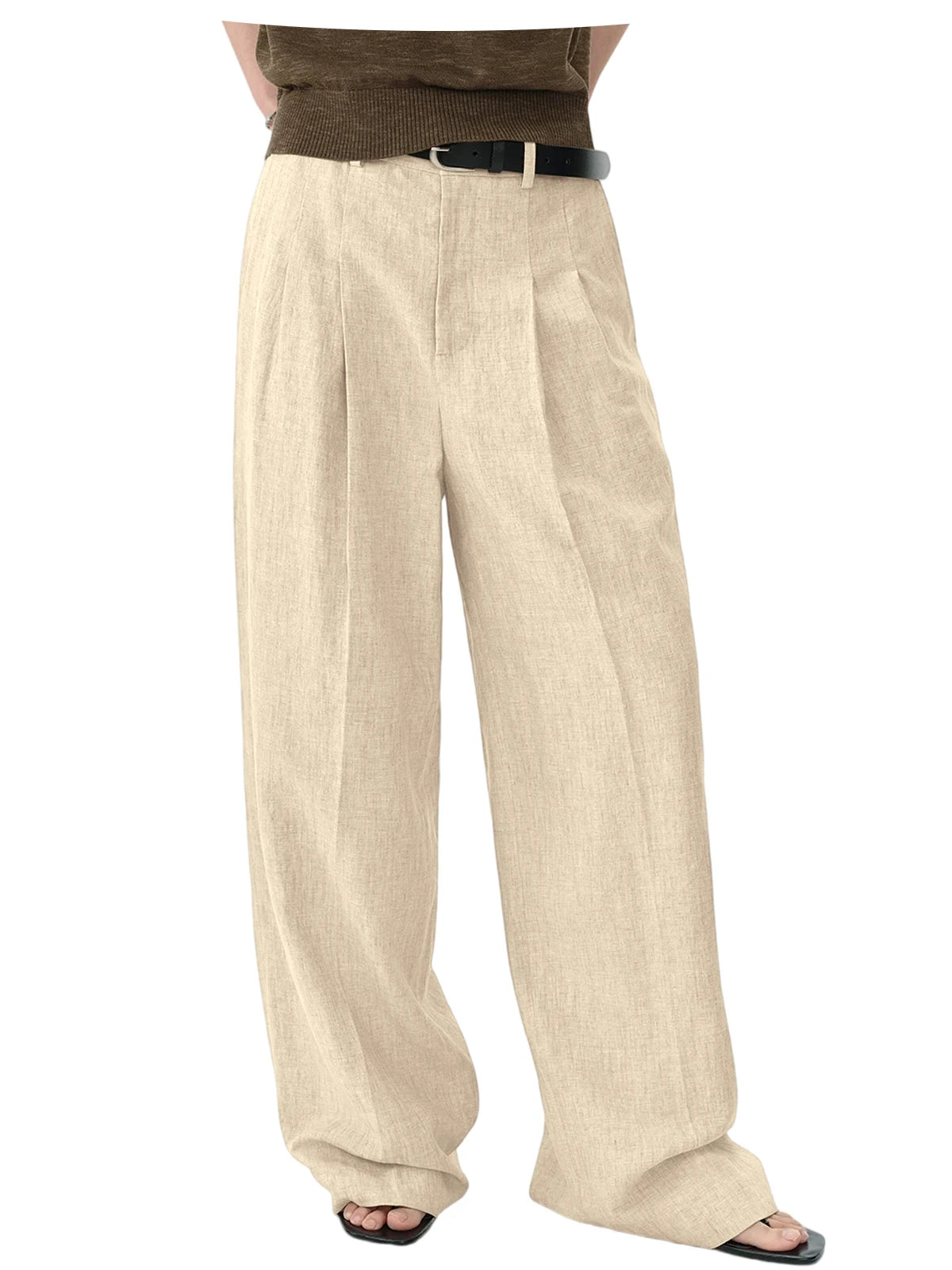 High Waist Pleated Linen Wide Leg Pants